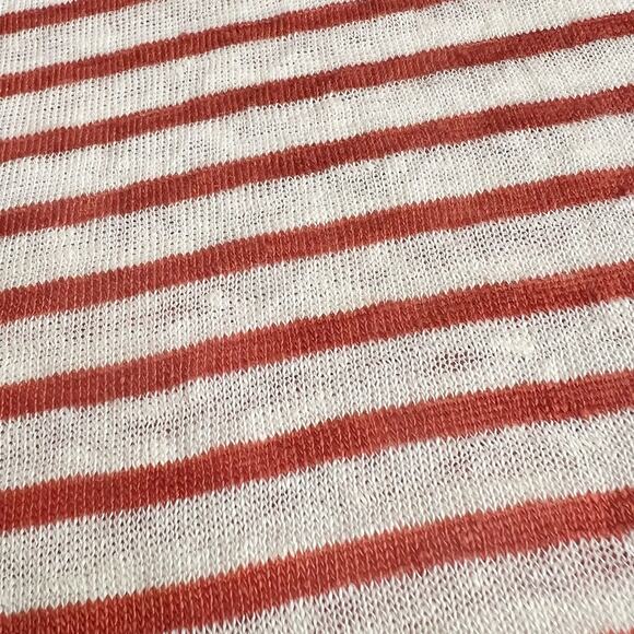 H&M 100% Linen Striped Short Sleeve Top Soft Cool V-Neck Tee Size Large - Picture 2 of 6